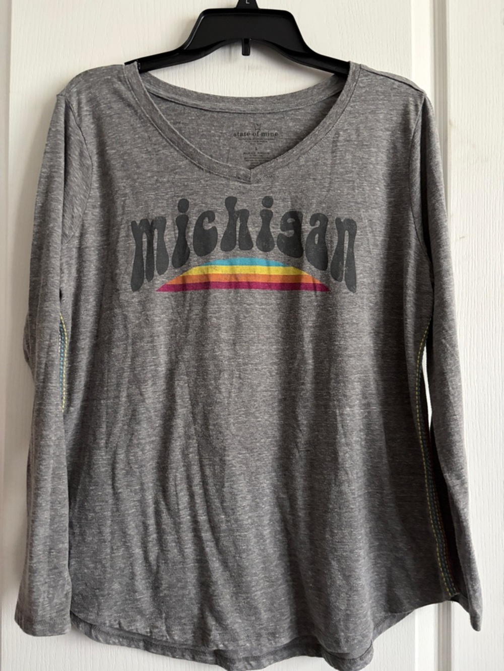 Michigan Rainbow Graphic Long-Sleeve Jersey Top - Gray